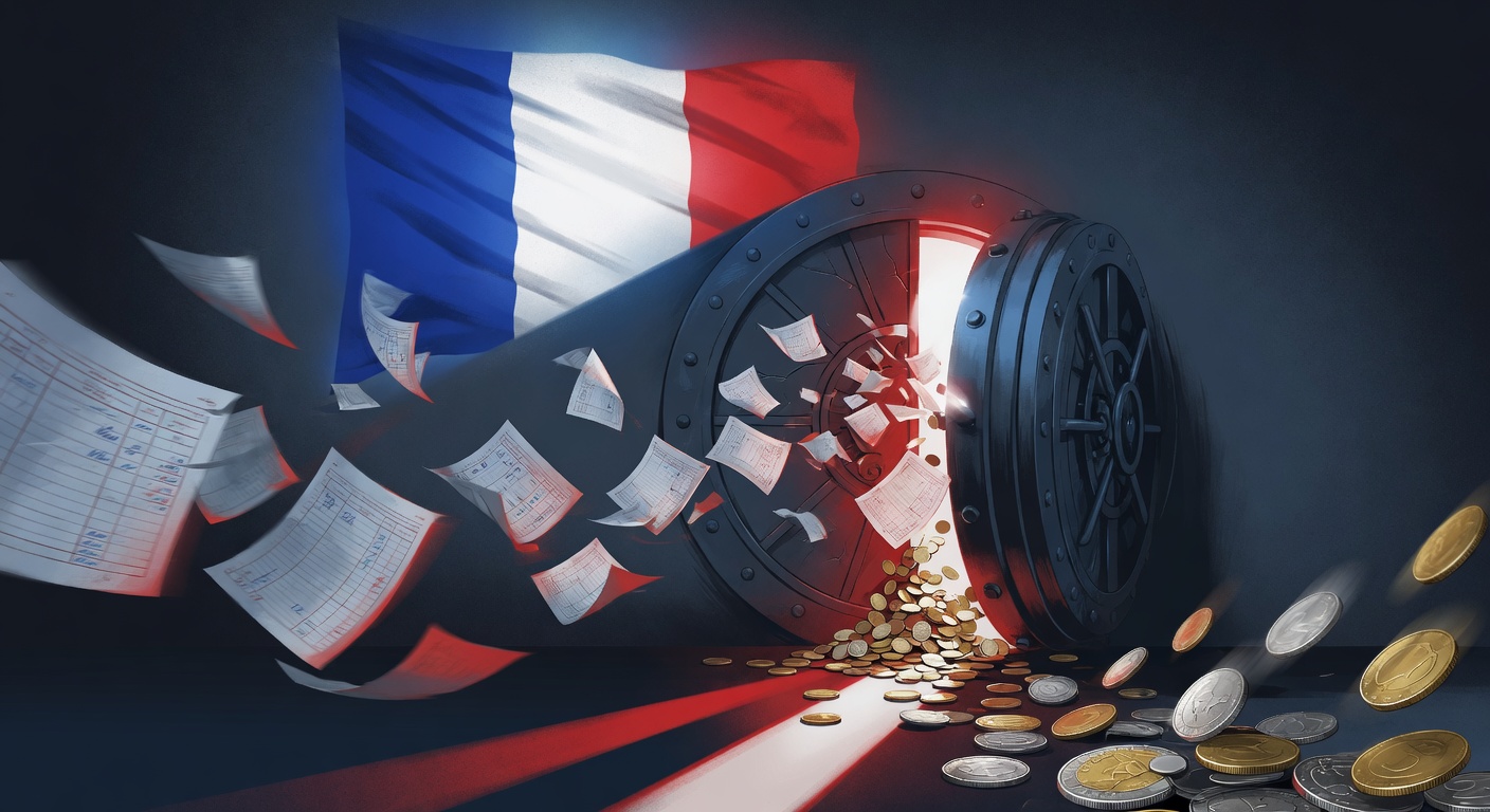 French Republic crest with a bank-vault breach icon