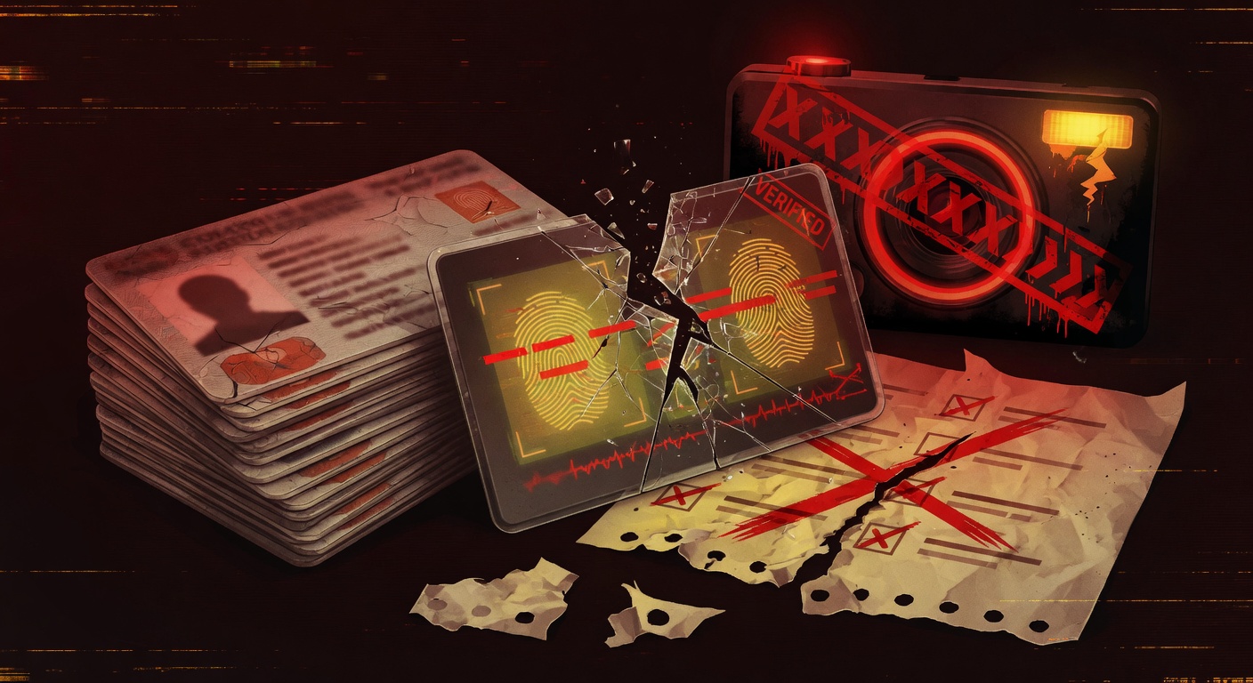 Government ID photo with a digital crack/breach overlay