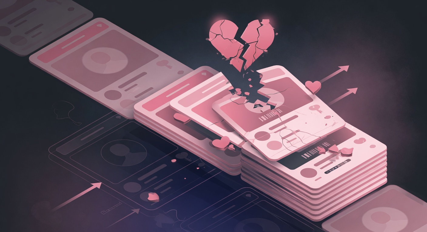 Tinder/Hinge/OkCupid logos with a digital lock breach overlay