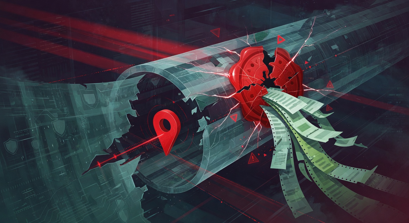VPN-shield icon with cracked privacy-promise overlay